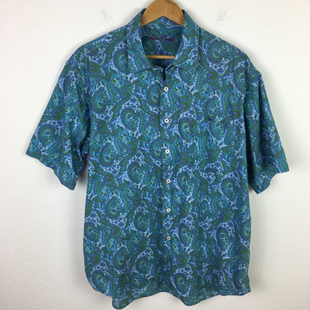 Alan Flusser Blue Paisley Short Sleeve Shirt XL